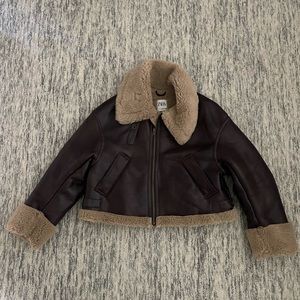 ZARA BROWN LEATHER JACKET FUR LINED